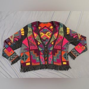 Women’s XL Peruvian Connection Multicolor Alpaca Pima Rare Print Cardigan